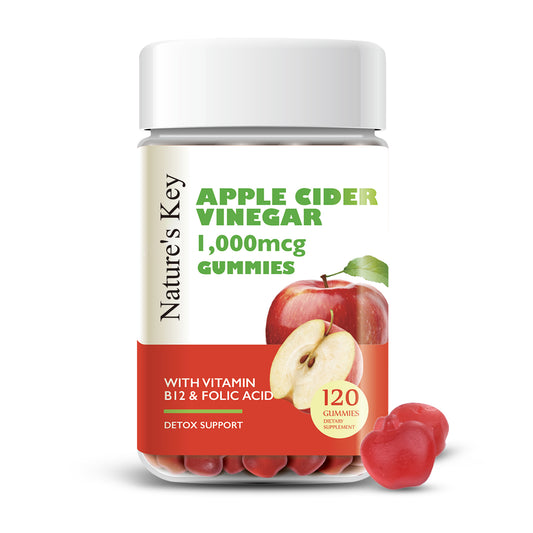 Apple Cider Vinegar Gummies by Nature's Key - 120 Count ACV Gummy with Folic Vitamin B6 B12 Beetroot & Pomegranate - Vegan, Non-GMO & Gluten-Free