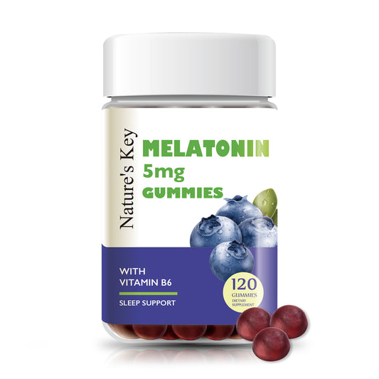 Nature's Key Melatonin Gummies for Kids & Adults, 2.5mg 5mg or 10mg Dose Gummy with Vitamin B6, Natural Blueberry Flavor 120 Ct