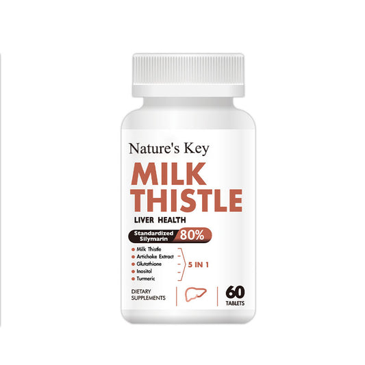 Nature's Key Milk Thistle Tablets 500mg, For Liver Health, Milk Thistle Complex With Artichoke, Glutathione, Inositol & Turmeric，Vegan Tablets, Gmo-Free, Gluten-Free，Two a Day (60 Tablets)