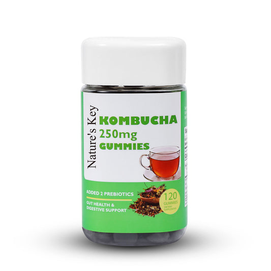 Nature's Key Kombucha Gummies for Digestive Support & Gut Health, with 2 Prebiotics - Inulin & Oligogalactose - Fresh Indian Gooseberry Juice Added - 120 Gummies （2 Months Supply）